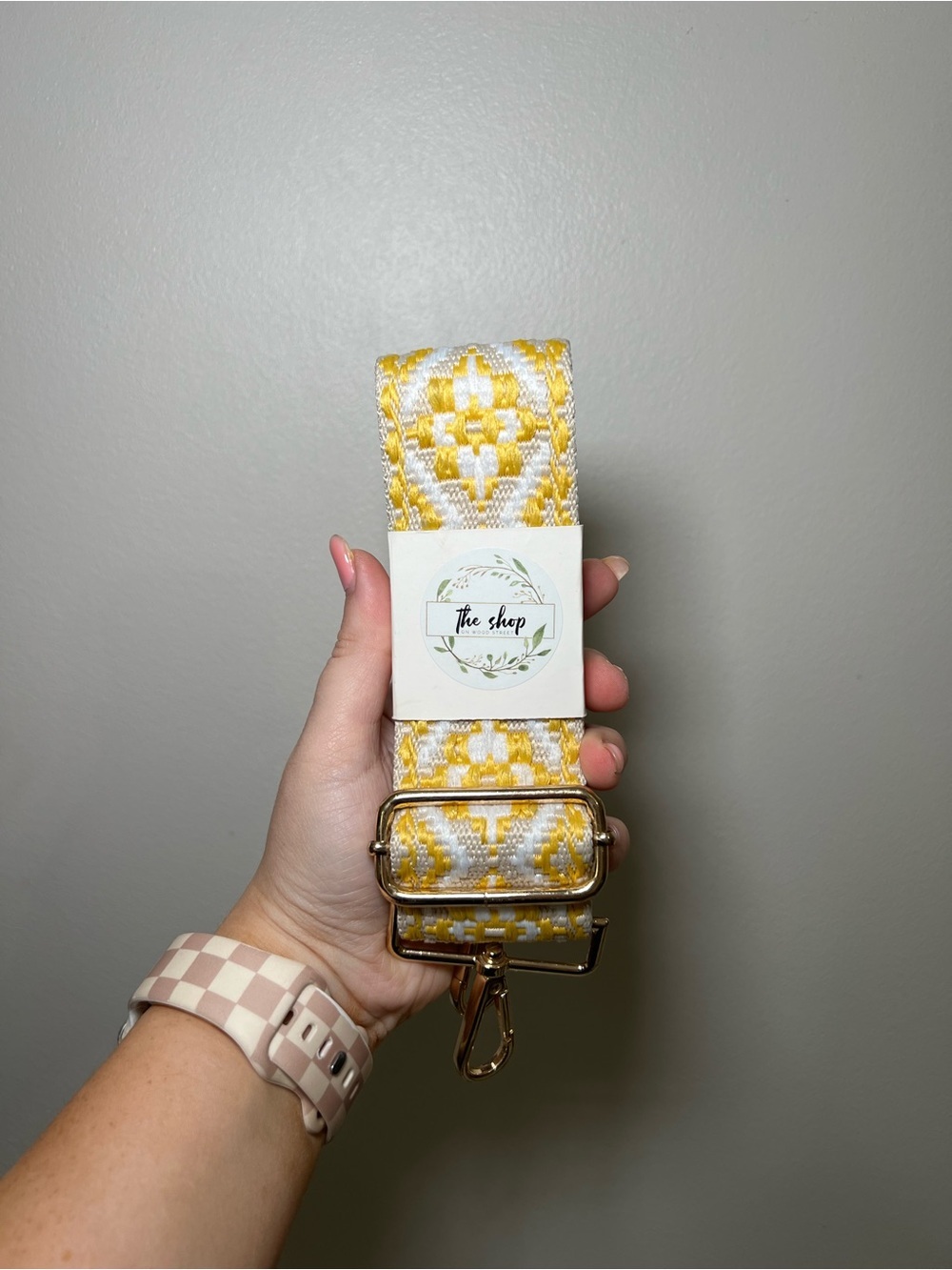 Yellow and White Woven Bag Strap - Picture 1 of 2